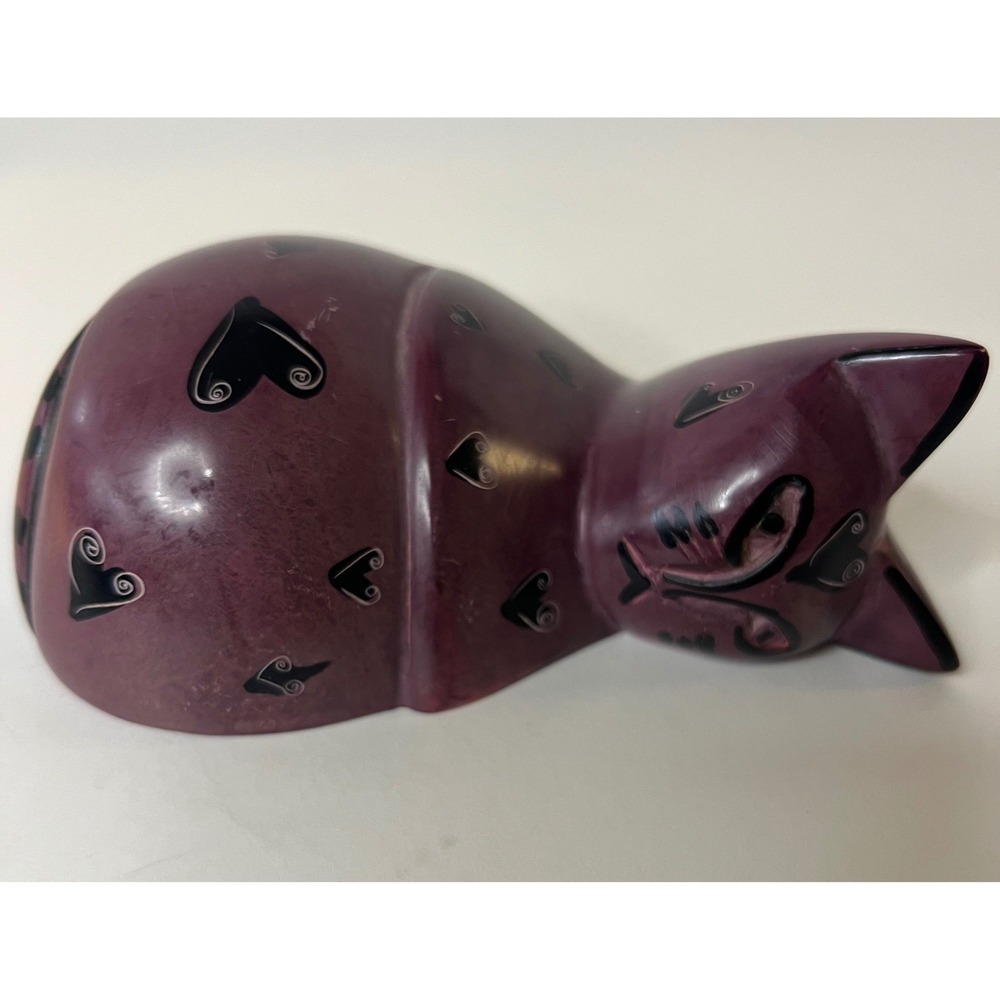 Vintage Folk Art Sleeping Stone Cat Hearts‎ Purple 3 x 5"